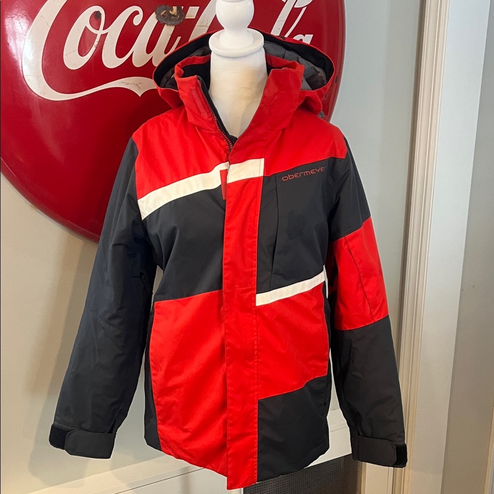 Obermeyer Teen Red, Gray White Rebel High Performance Ski Jacket, Size L (14-16)